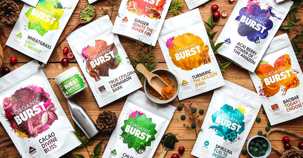 Organic Burst® Superfoods | Spirulina Chlorella Maca Matcha Cacao