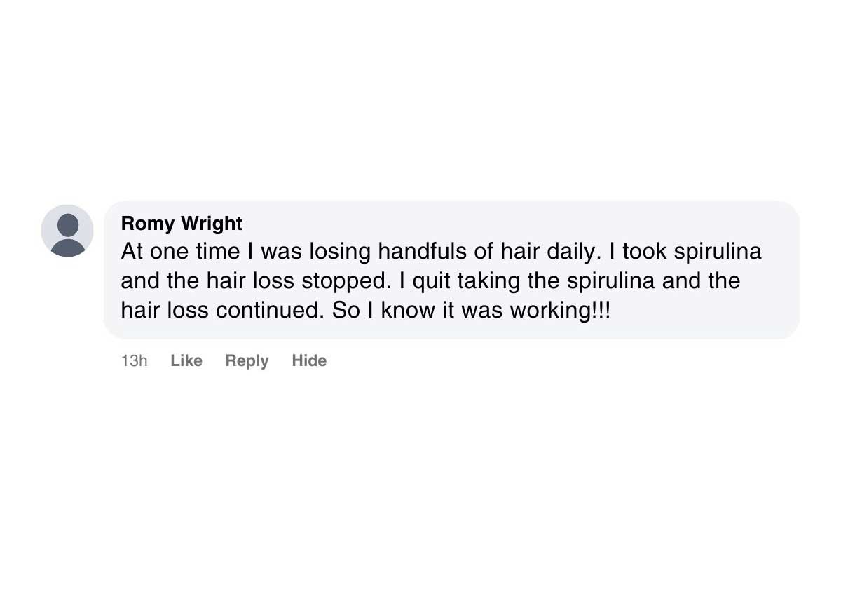 Spirulina hair testimonial 1