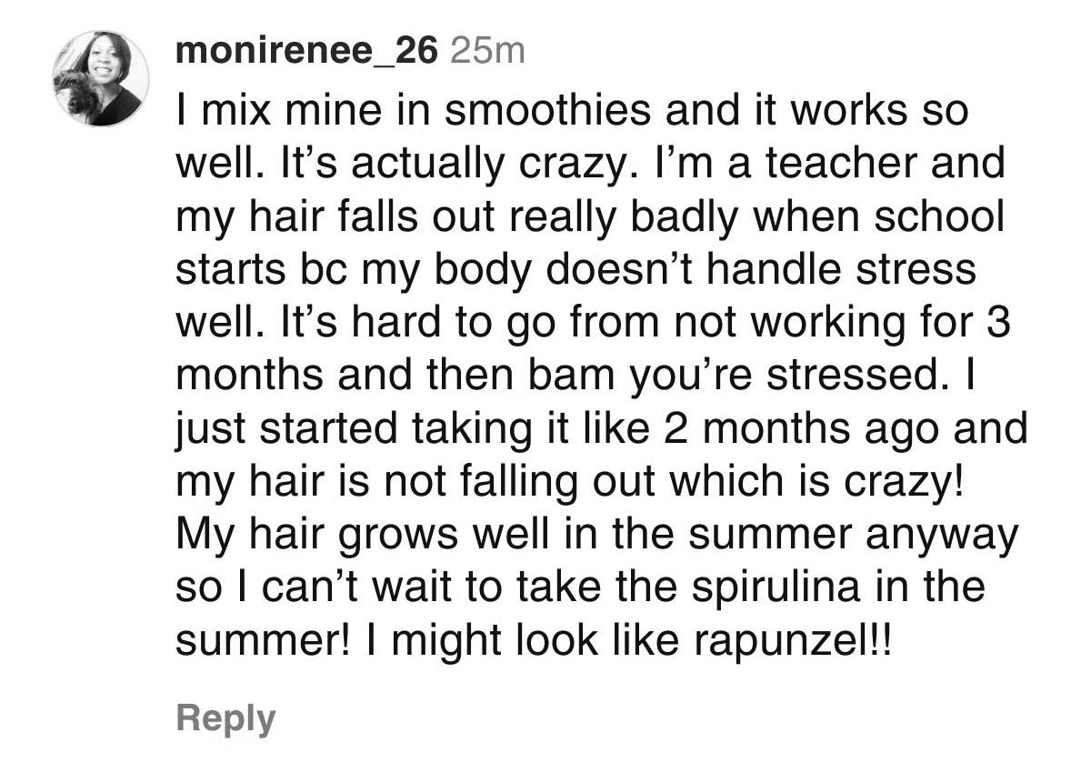 Spirulina hair testimonial 3