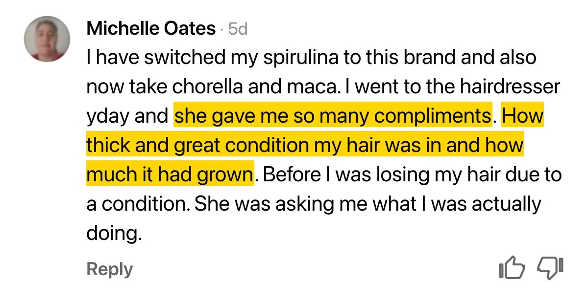 Hair testimonial — hairdresser noticed the difference