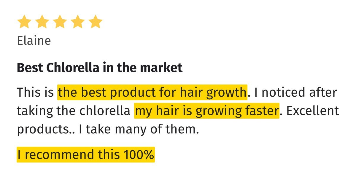 Hair testimonial — Chlorella faster hair growth