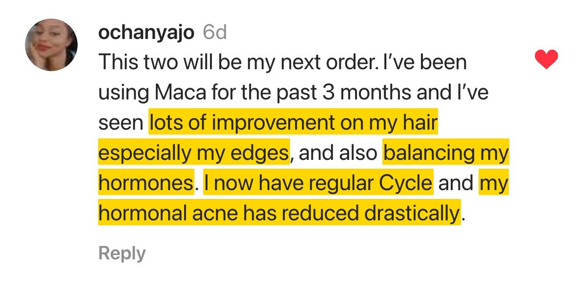Hair testimonial — Maca improved edges and regular cycle